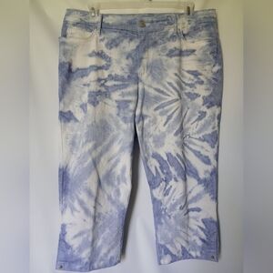 Bandolino Mandie Womens Tie Dye Denim Capri Size 16 Color Blue/White